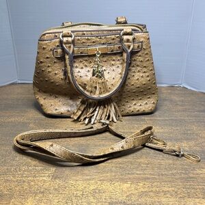 Faux ostrich Brown Satchel with Tassel